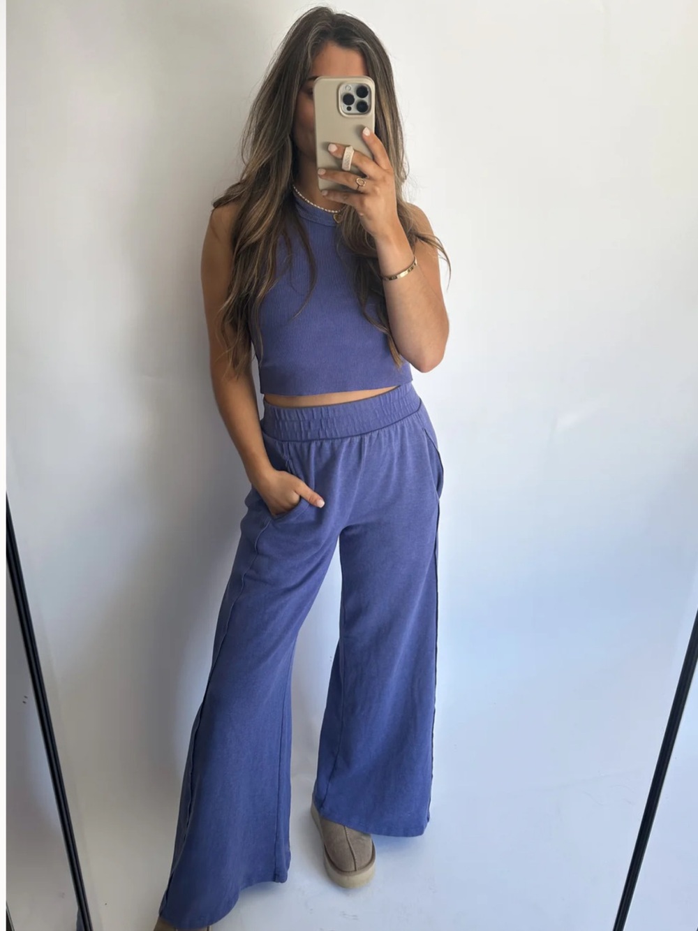 Women's Tank and Wide-Leg Lounge Pants Set in Periwinkle